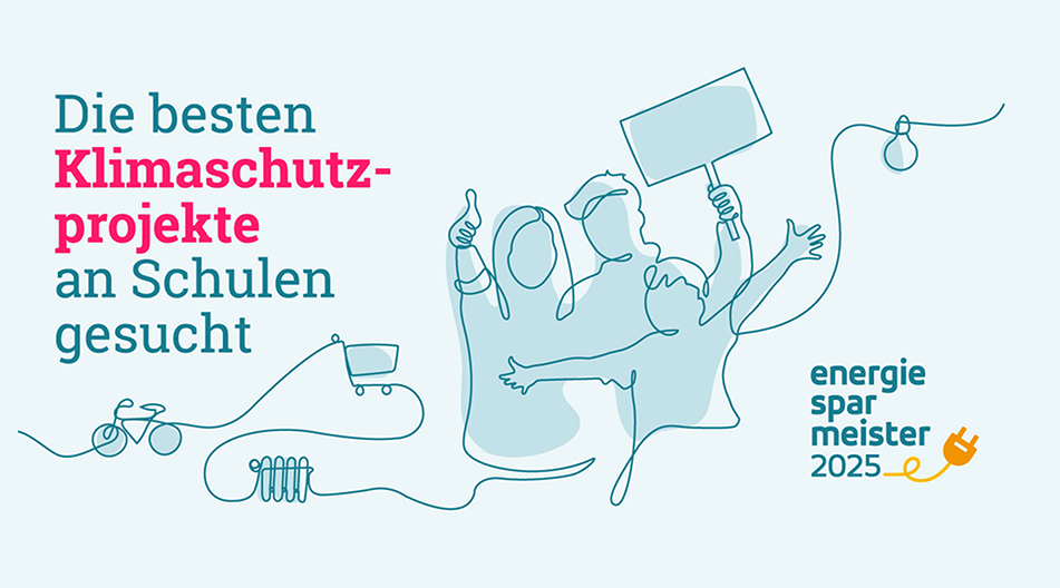 2025 werden erneut kreative Projekte für den Wettbewerb Energiesparmeister gesucht. Das Logo des Wettbewerbs Energiesparmeister 2025