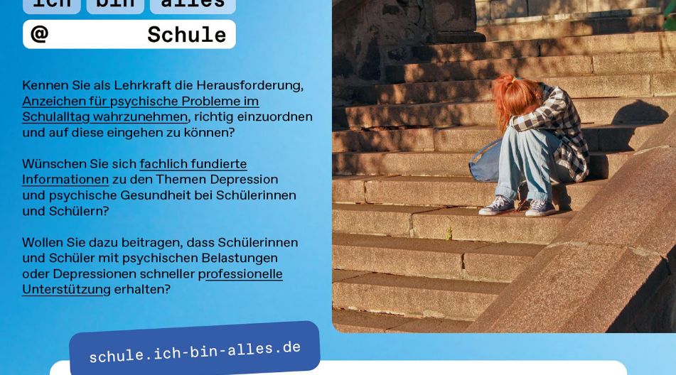 Flyer für Portal für Lehrkräfte zur Unterstützung von Menschen mit Depressionen, mit einladendem Design und Kontaktinformationen. Flyer für Portal für Lehrkräfte zur Unterstützung von Menschen mit Depressionen, mit einladendem Design und Kontaktinformationen.